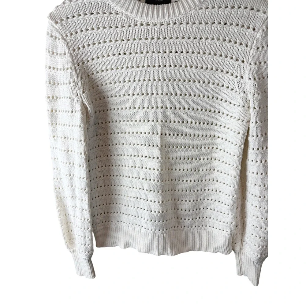 J. Crew Ivory Pointelle Open‎ Knit Cotton Blend Crewneck Sweater AW847 Womens S